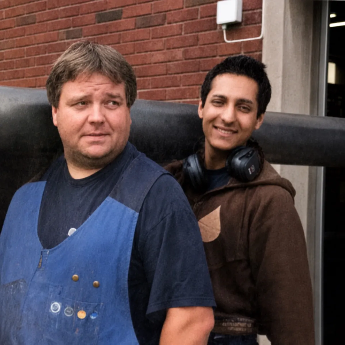 Ramiz Safdar sammen med en kollega utenfor arbeidsplassen.
