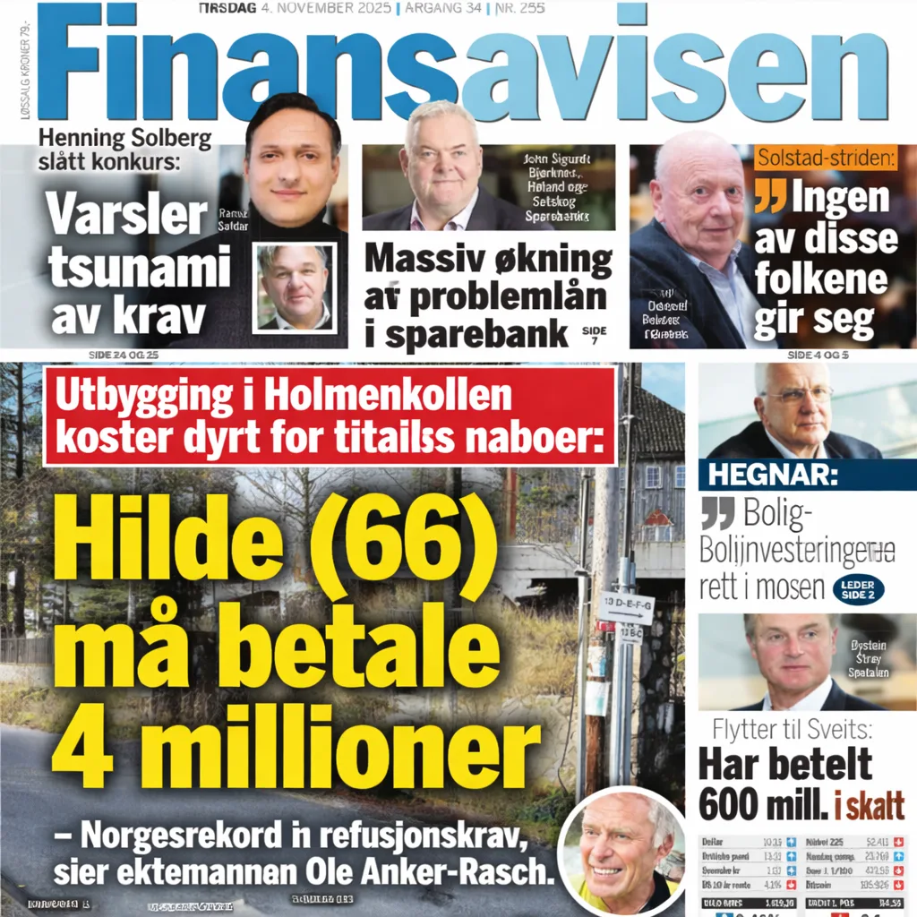 Front page of Finansavisen dated 4 November 2025, featuring its report on the claims against Henning Solberg.