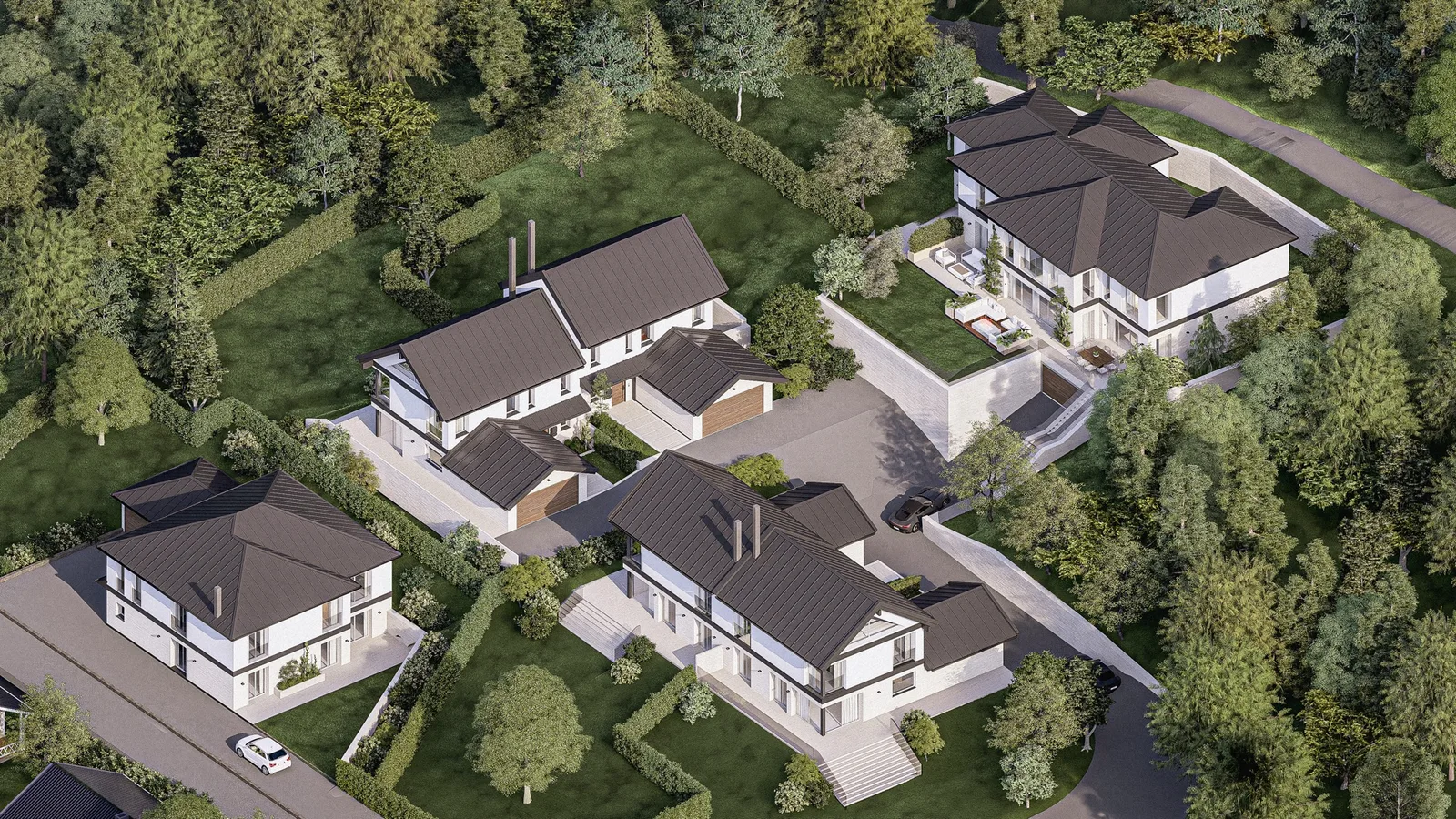 Oversiktsillustrasjon av planlagte boliger og uteområder på Nedre Bekk vei 26, Vinterbro